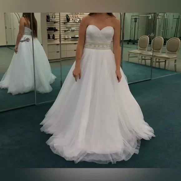 Oleg Cassini Strapless Wedding Dress with Beading A-line - Picture 2 of 14